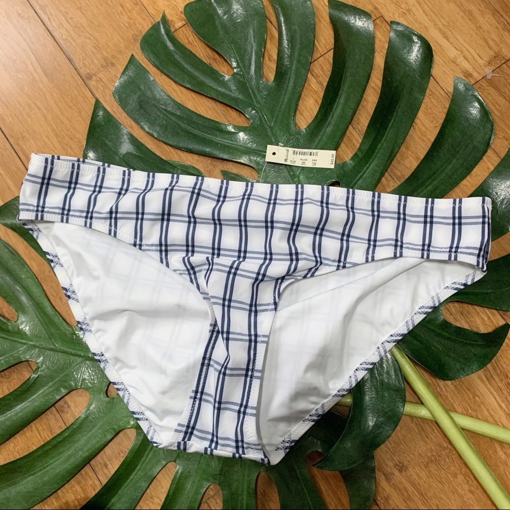 Madewell Plaid Bikini Botton White & Navy L